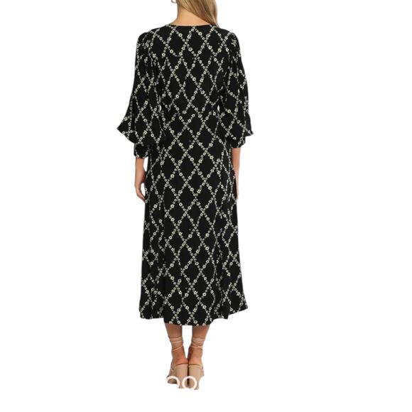 Ganni Long Sleeve Dress Plunging Neckline Black Floral Wrap Size 6 - Picture 3 of 10